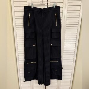 Cynthia Rowley Blue Pinstripe Cargo Dress Pants with Gold Details